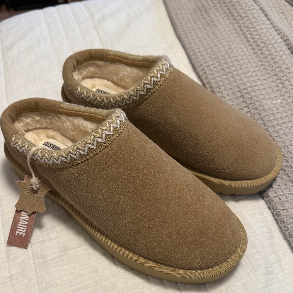 Cozy Tan Mules with Fleece Lining
